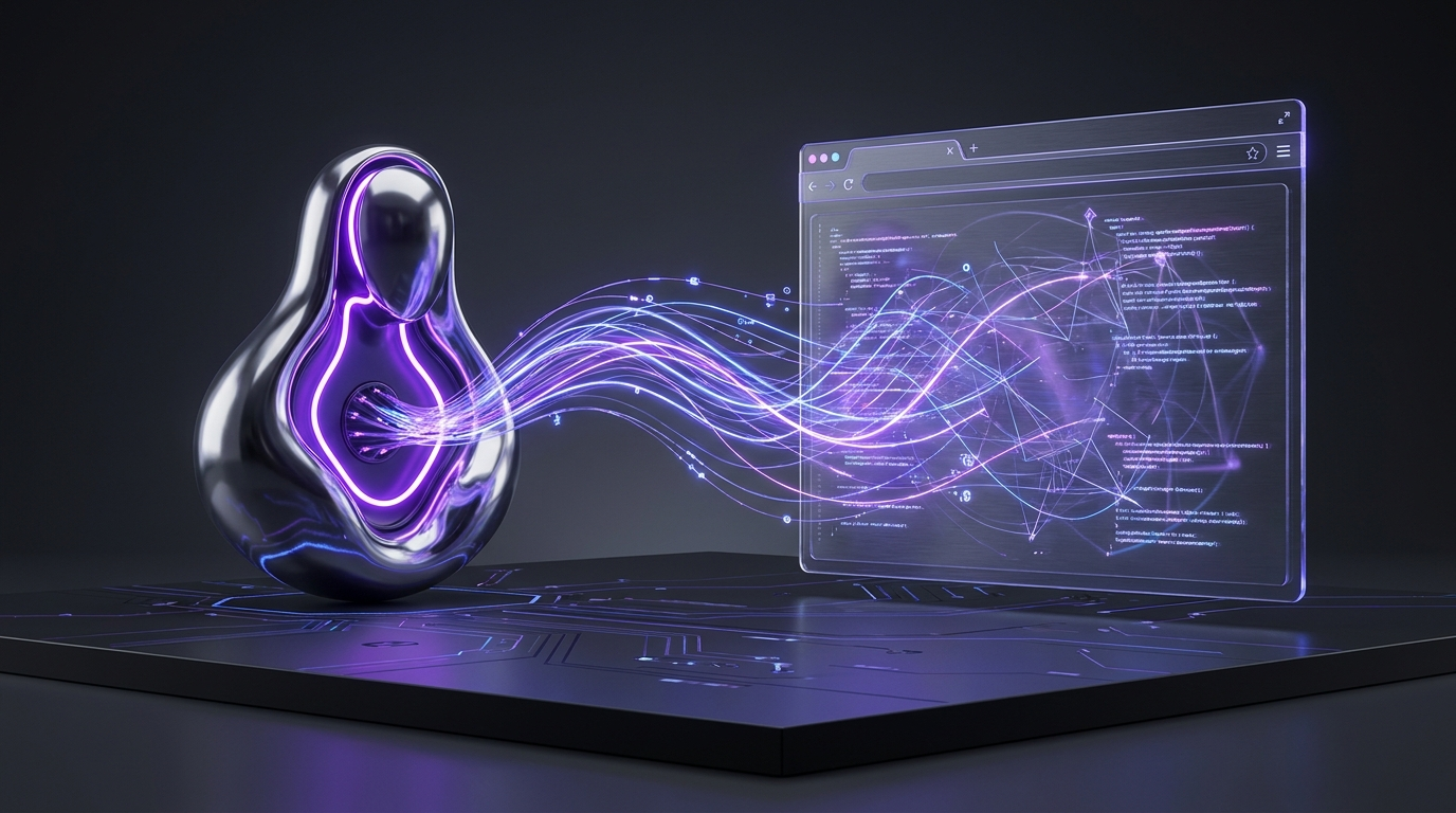 Chrome and electric-violet diagram of a headless CMS feeding content through an API into a server-rendered front end, with SEO tags and structured data in the HTML response.